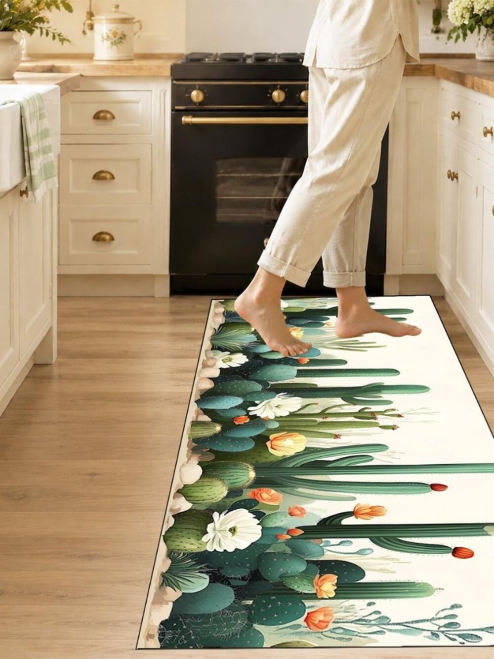 Cactus Kitchen Mat, Cushioned Anti Fatigue Non Slip Desert Floor Rug